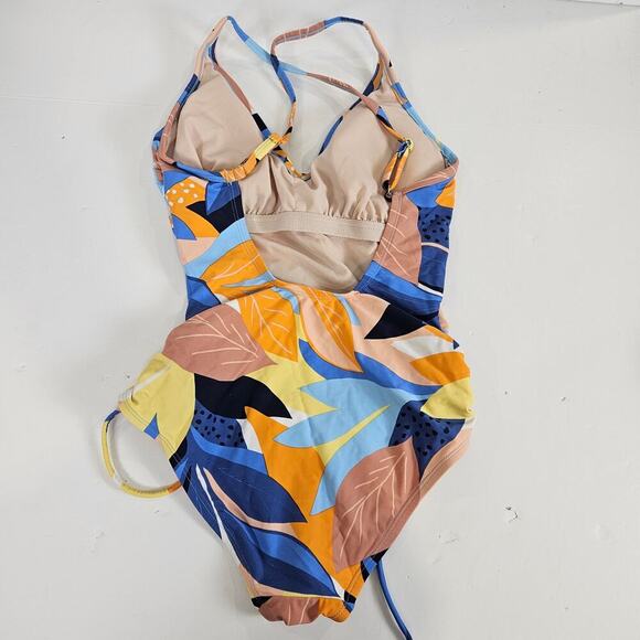 Kona Sol One Piece Swim Orange Tropical Side Cinch Medium - Picture 2 of 7